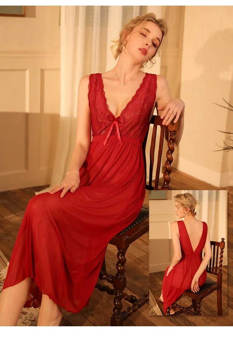 2025 Sheer Mesh Chemise Nightgown Adjustable Straps Full Length Lingerie Set Comfort Stretch Women Sleepwear Night Dress Woman
