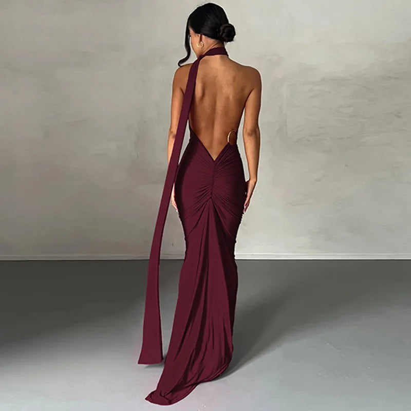 Ladies Summer Elegant Evening Party Dress For Women Sleeveless Backless Halter Sexy Long Dresses Woman Clothes Birthday Clubwear