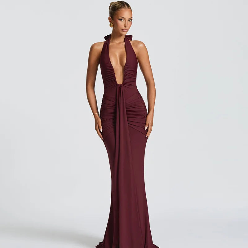 Ladies Summer Elegant Evening Party Dress For Women Sleeveless Backless Halter Sexy Long Dresses Woman Clothes Birthday Clubwear