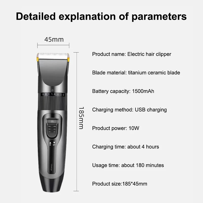 Electric Hair Clipper Men's Professional Hair Clipper Ceramic Blade Household Low Noise Trimmer USB Charging Men's Haircut Tools