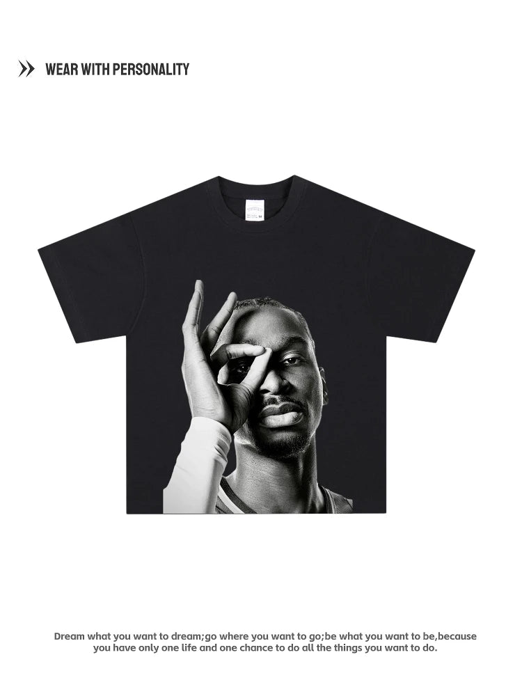 SGA Alexander Alexander Big Head Print Short-sleeved T-shirt Heavy Cotton Basketball Top Men's and Women's Short-sleeved Top