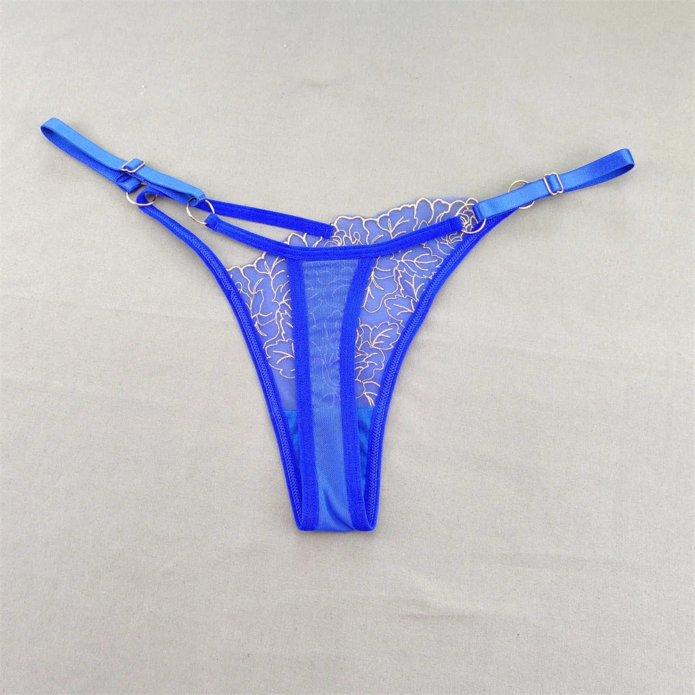 3pcs V-shaped Sexy Lace Floral Thong Women Hollow Out V-Strings Adjustable Belt Transparent Underwear