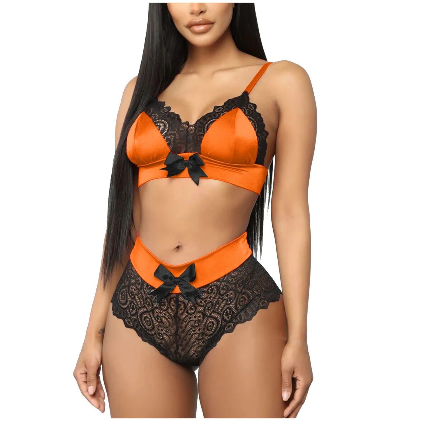 Underwear for Women Female Lace Edge Bow Knot Split Lingerie Ladies Two-Piece Push Up Bra Lingerie Female Hollow Mesh Panty