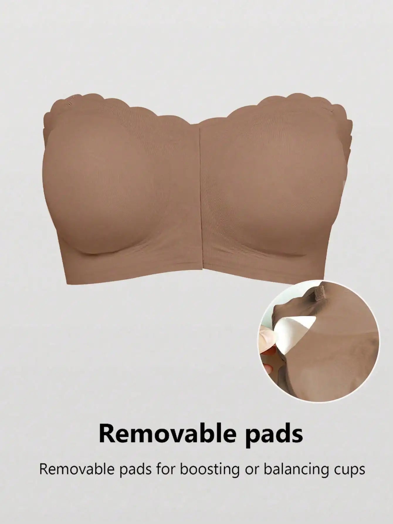Women's Front Closure Bra,Removable Padding,Adjustable Bandeau Lingerie Tube Bras,Non Slip Silicone Soft Fabric Underwear