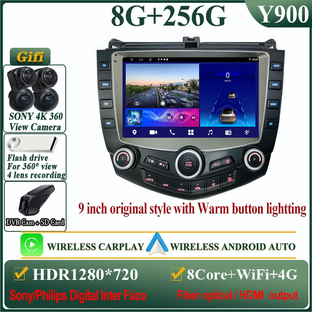 Android 14 Head Unit For Honda Accord 7 2003-2007 Multimedia Player GPS Navigation Stereo Head Unit No 2din DVD QLED Screen 5G