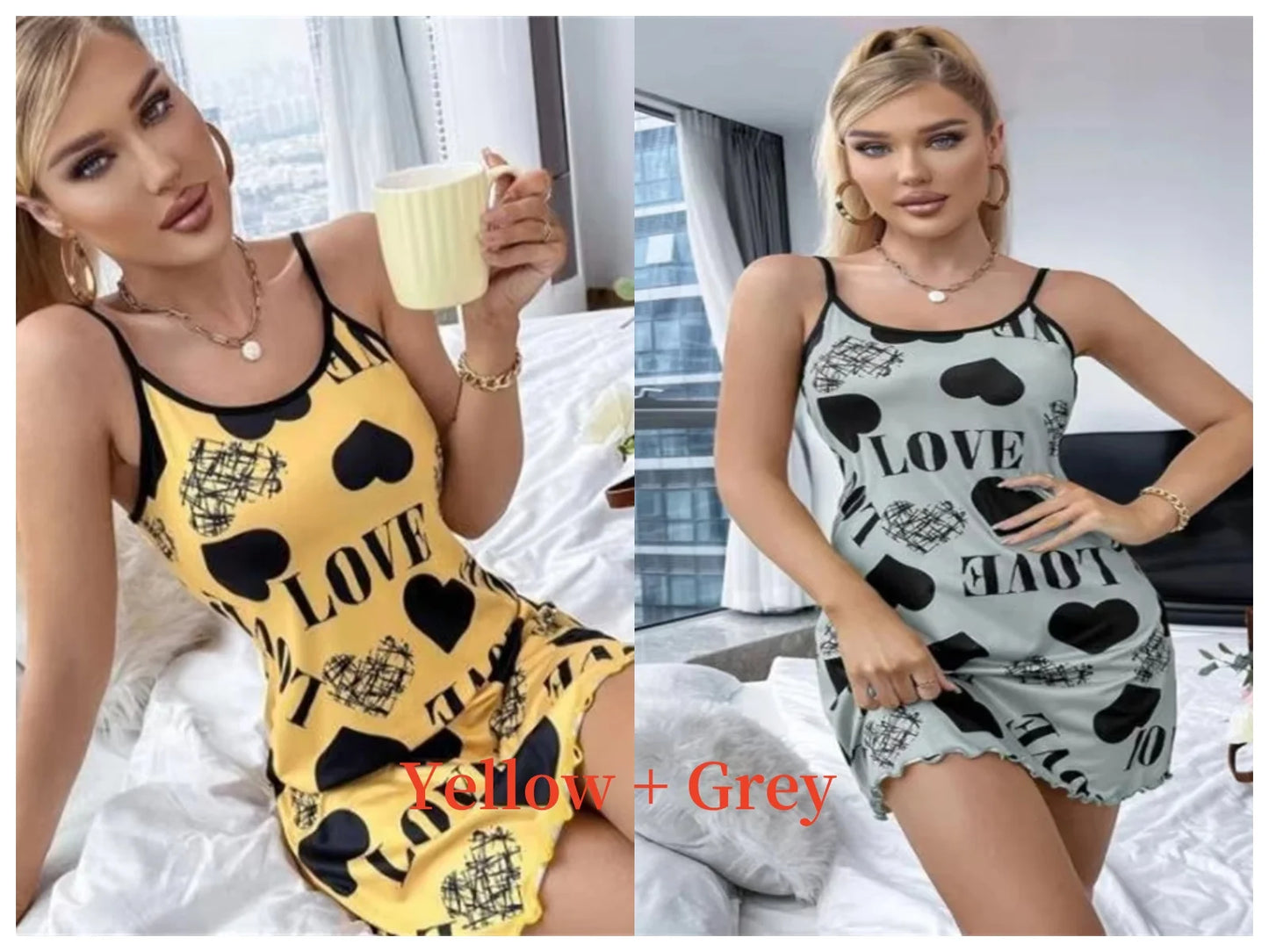 Summer New Women's Nightgown Beauty Back Thin Section Of Home Wear Sexy Halter Short Skirt Love Cartoon Cute Printing Pajamas
