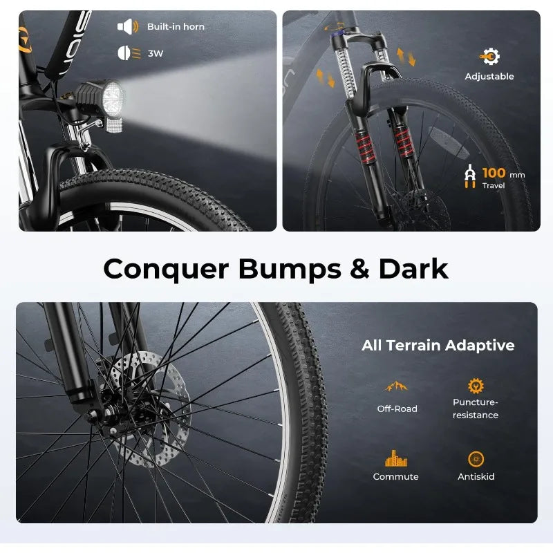 Jasion EB5 Electric Bike for Adults with Peak 500W Brushless Motor, 40Miles 20MPH Commuting Electric Mountain Bike
