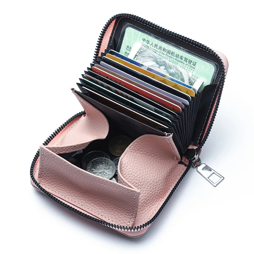 Fashionable Multi Functional 26-Letter Printed Pink Zipper Coin Purse And Credit Card Holder For Women