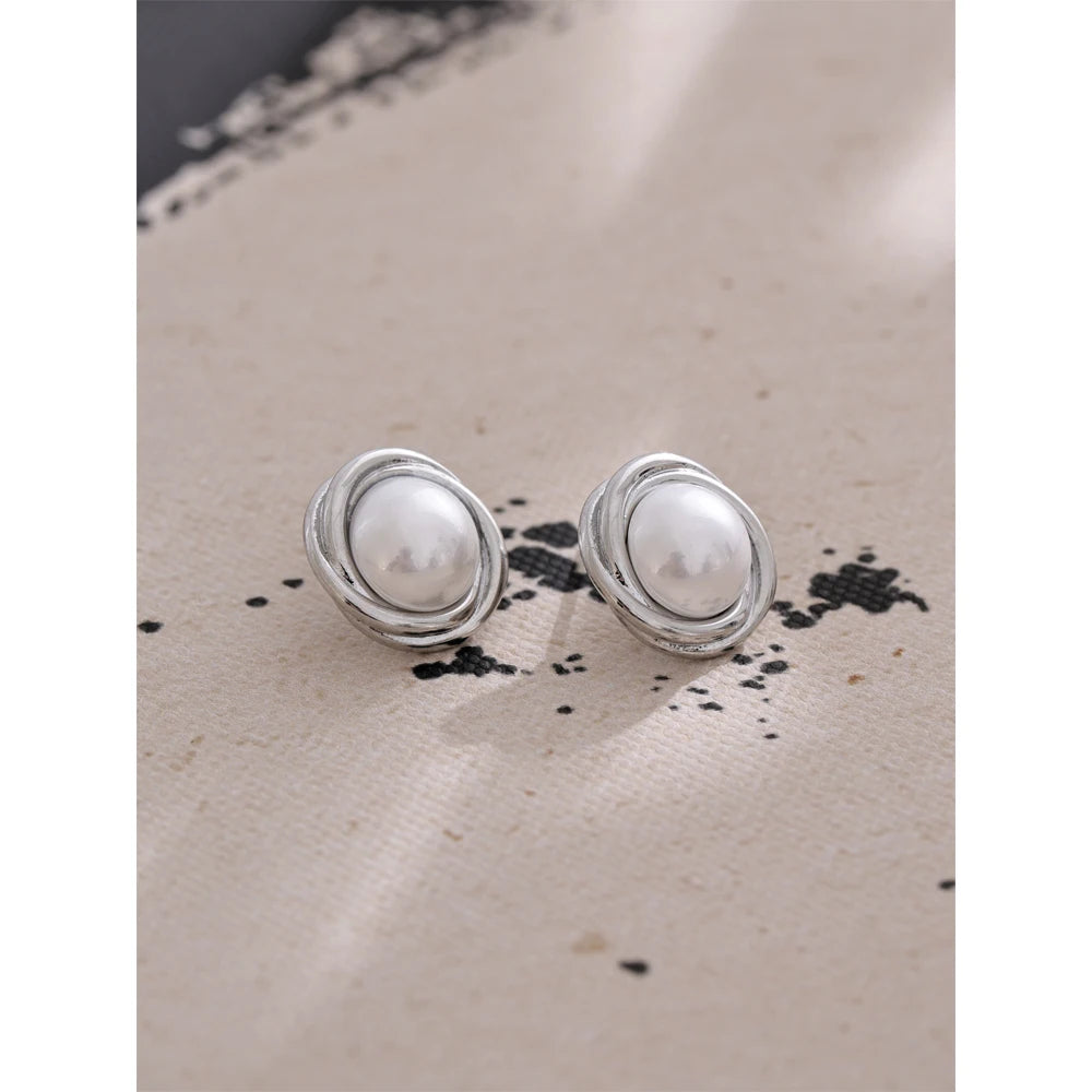 NiNice Earrings Vintage Stainless Steel Imitation Pearl Flower PVD Plating Popular Jewelry Gifts New Wholesale