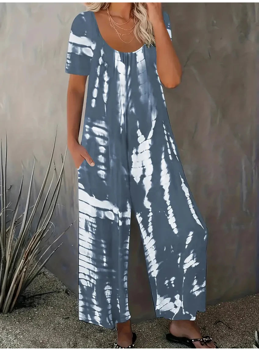 Plus Size 0XL-5XL Summer Rompers Overalls Women's Solid Color Jumpsuit with Pockets Casual Fashion Short Sleeve Jumpsuits