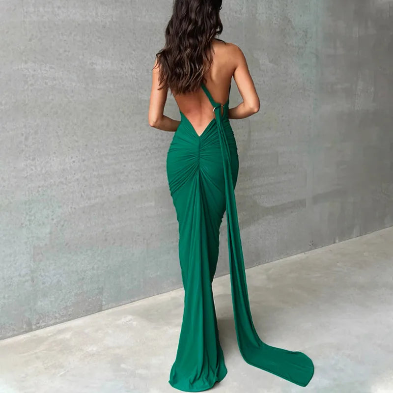Ladies Summer Elegant Evening Party Dress For Women Sleeveless Backless Halter Sexy Long Dresses Woman Clothes Birthday Clubwear