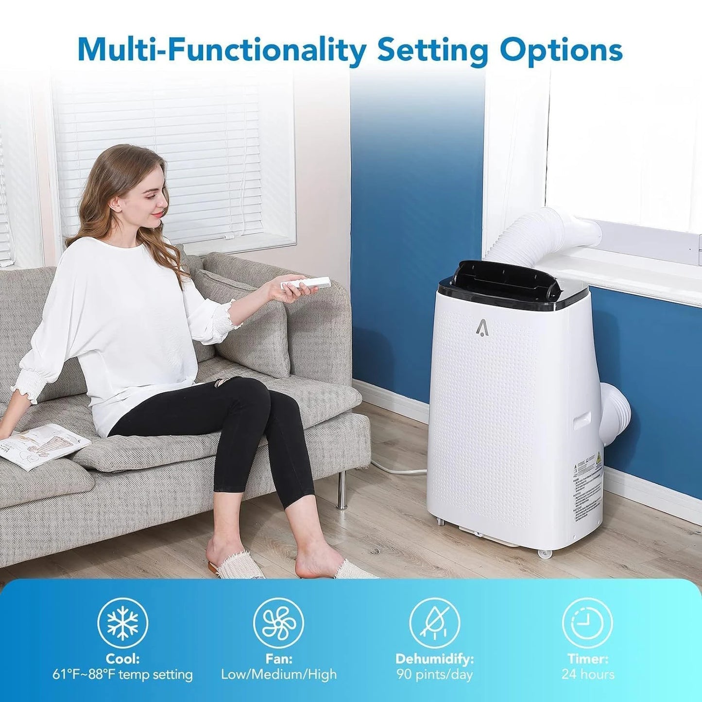 Portable Air Conditioner 14000 BTU Cool Up to 750 Sq.Ft 3-in-1 AC Unit Dehumidifier Fan Remote Control 24Hrs Timer for Home