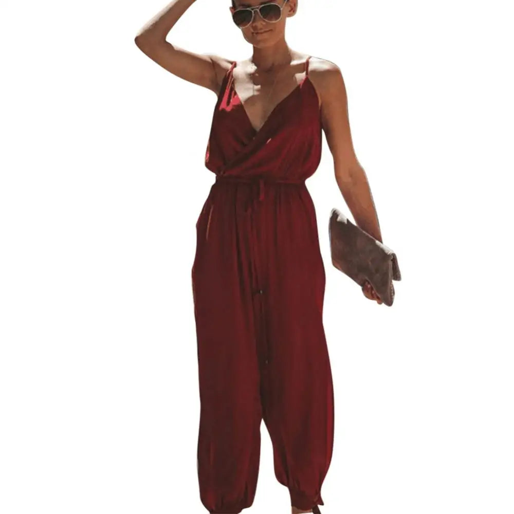 HOT SALES！！！Women Summer Sexy Backless Casual Deep-V Floral Print Strappy Jumpsuits Romper