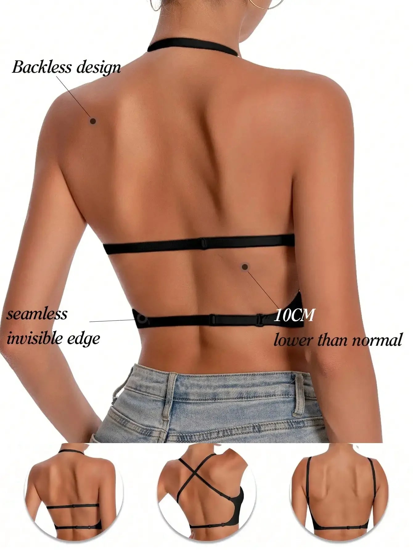 Women's Seamless Backless bra backless strapless underwear Summer bra Sexy Bra,Three types of straps,adjustable shoulder straps