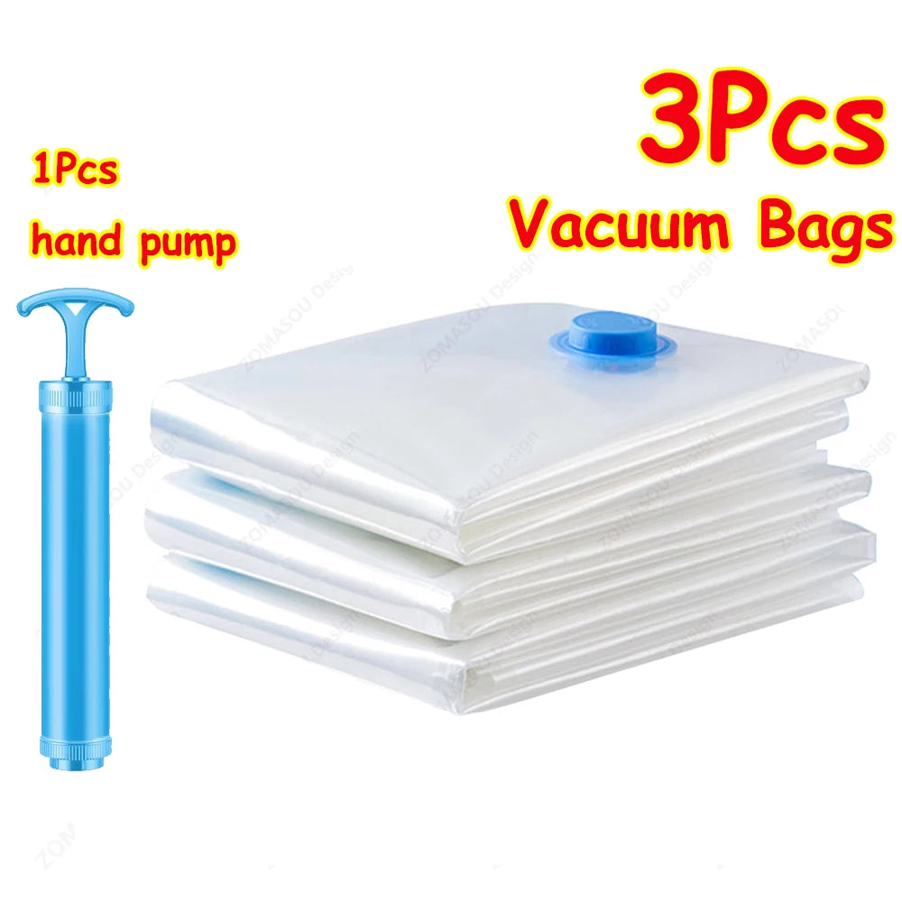 1-24Pcs Reusable Vacuum Storage Sealing Bags with Hand Pump Clear Folding Compressed Space Saving Vacuum Bag for Clothes Travel