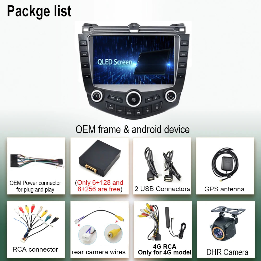 Android 14 Head Unit For Honda Accord 7 2003-2007 Multimedia Player GPS Navigation Stereo Head Unit No 2din DVD QLED Screen 5G