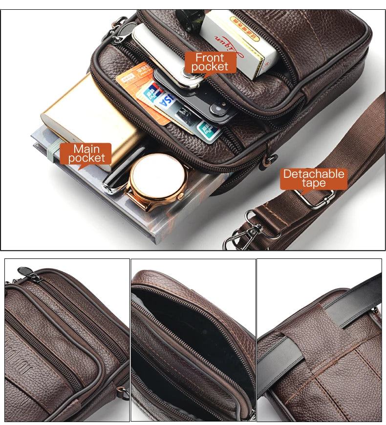 Men's Genuine Leather Crossbody Bag High Quality Zipper Pocket Retro Business Messenger Bag for Men