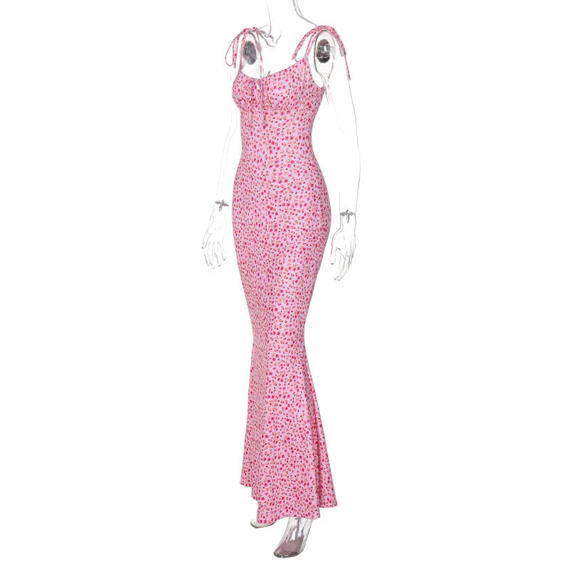 Ladies Summer Floral Print New Fashion Evening Party Dress Sleeveless Backless Sexy Long Dresses Woman Clothes Birthday Clubwear