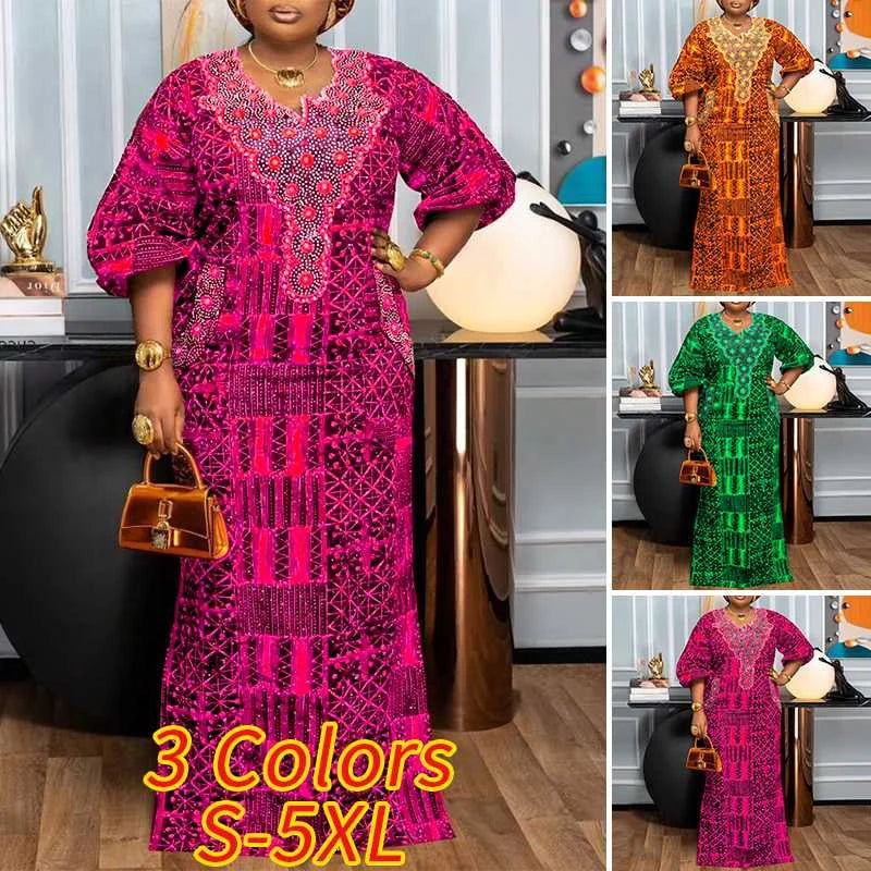 Plus Size 5XL VONDA Bohemian Summer Women Long Dress Printed Sundress Fashion Puff Sleeve V Neek Loose Casual Vestidos Robe