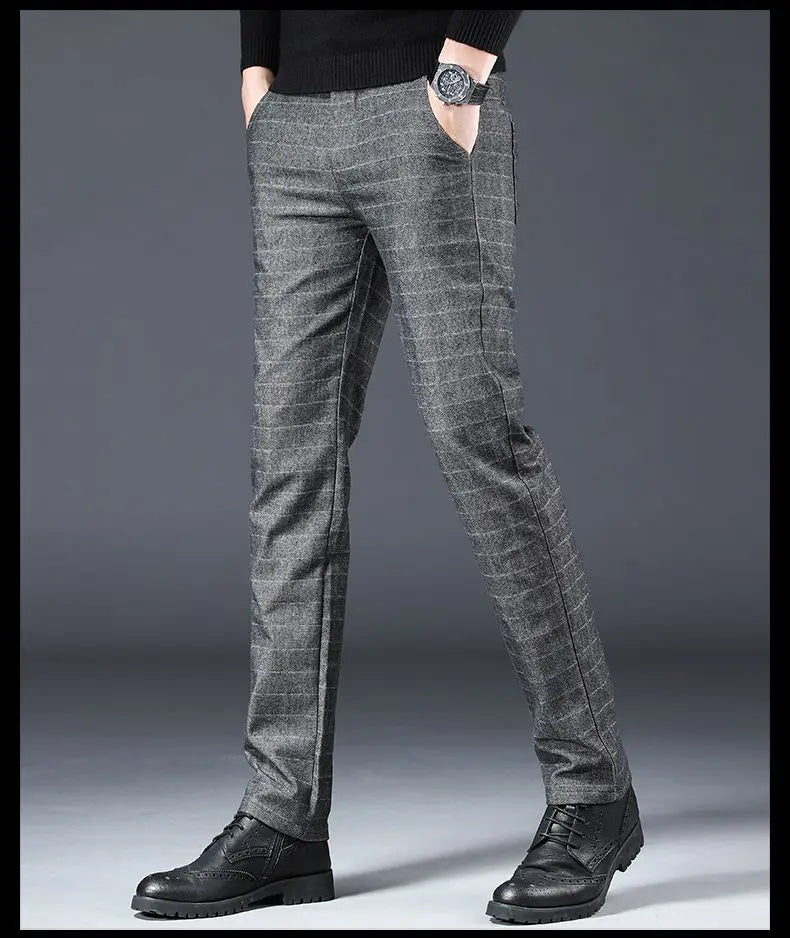 Fashion Men Smart Casual Tailored Trousers Male Slight Strech Loose Straight Dress Pants Versatile Slim Fit Thin Black Trousers