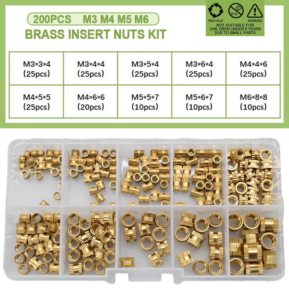 M2 M2.5 M3 M4 M5 M6 Heat Brass Insert Nut Metric Threaded Inserts Hot Melt Knurled Copper Nuts For 3D Printing Assortment Kit