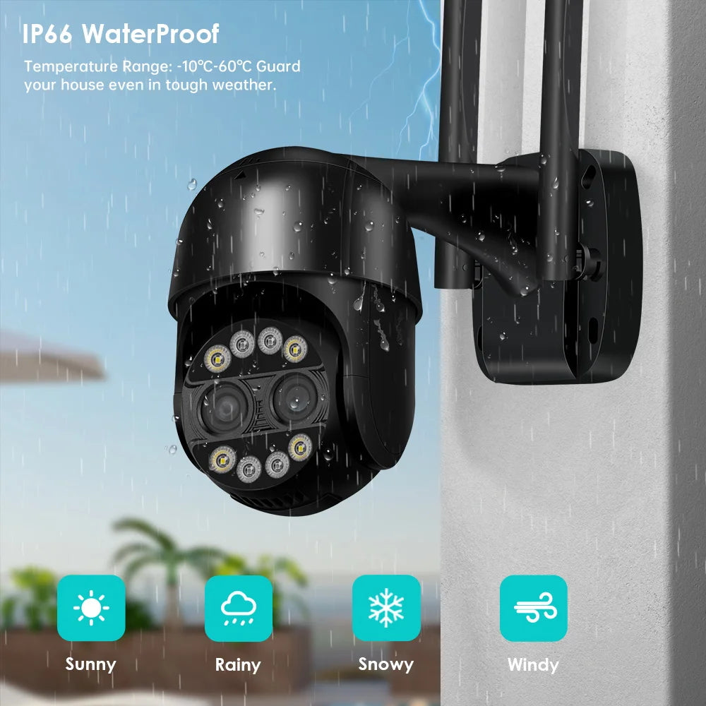 8MP 4K Dual Lens PTZ IP Camera 8x Hybrid Zoom 2.8+12mm Human Detection 4MP Audio Security ICsee Video Surveillance WiFi Camera