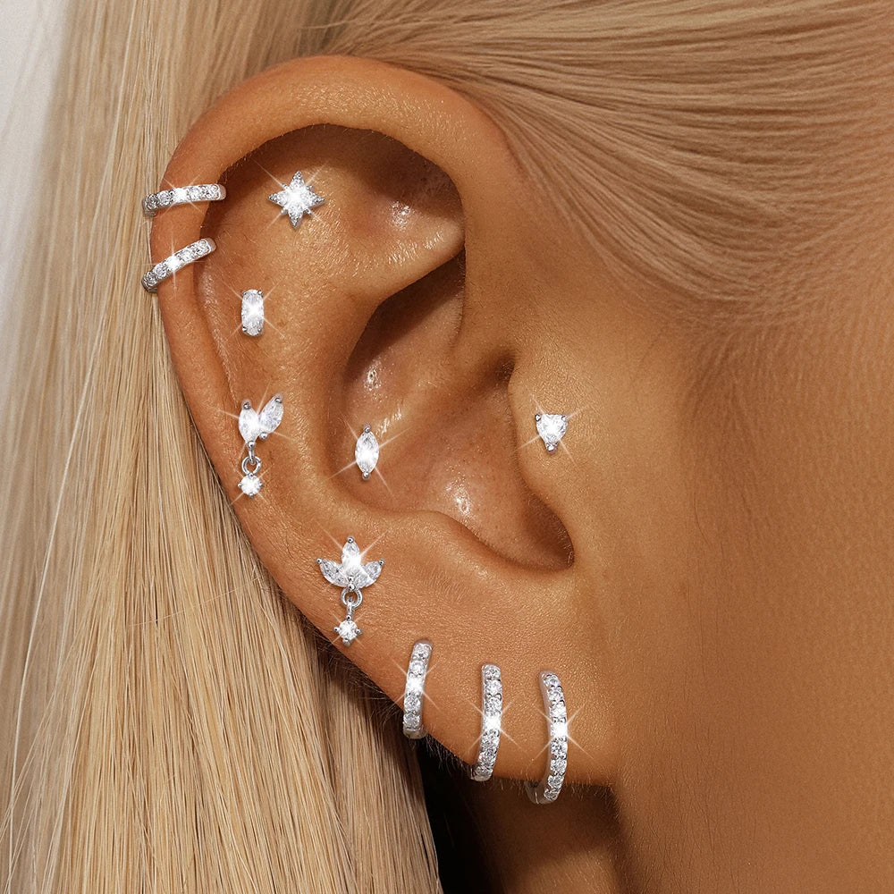CANNER 1PC Moissanite Horse Eye Puncture Ear Stud For Women 925 Sterling Silver INS 2/3/4mm Round Circle Earring Wedding Gift