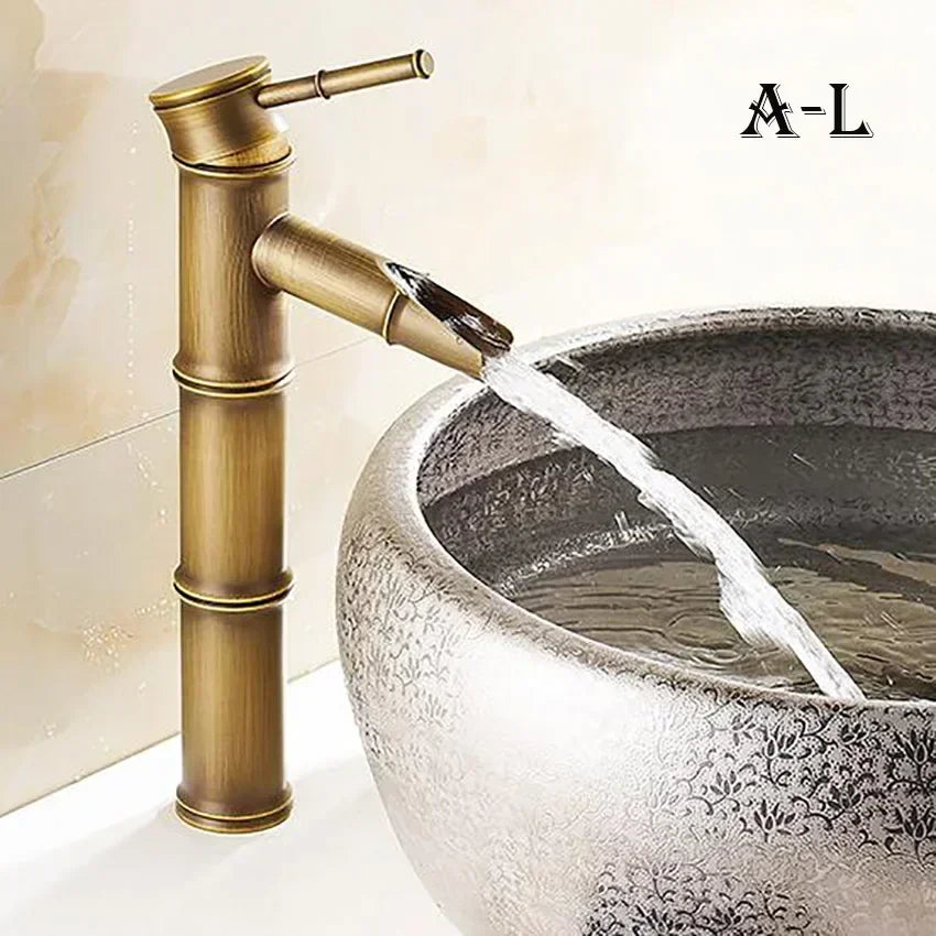 European Antique Bathroom Faucet Brass Basin Faucets Tap Tall Bamboo Hot Cold Water Kitchen Outdoor Garden Taps grifo lavabo