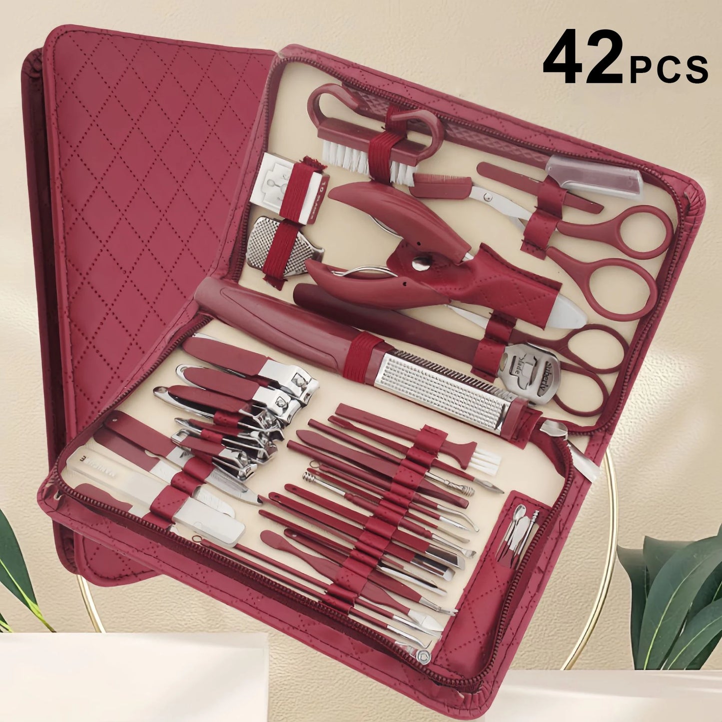 Manicure Stainless Steel 42 in 1 Travel kit Diamond Pattern Zipper Large Eagle Mouth Pliers Pedicure Knife idea gift