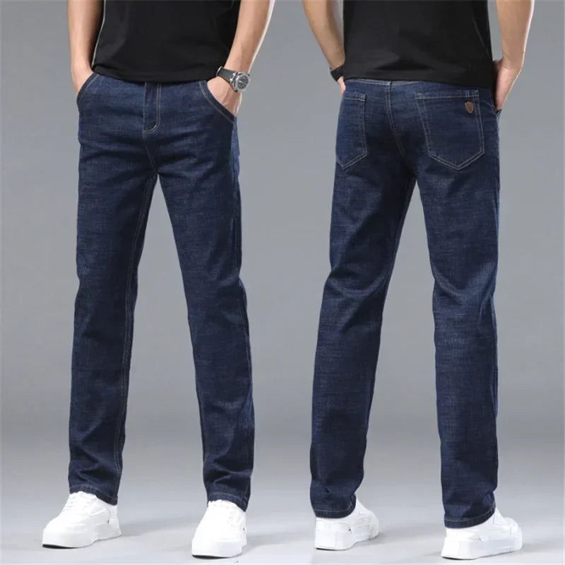 Fashion Men Jeans Stretch Straight Leg Casual Slim Fit Denim Pants Male Brand Luxury Design Business Classic Trousers Large Size