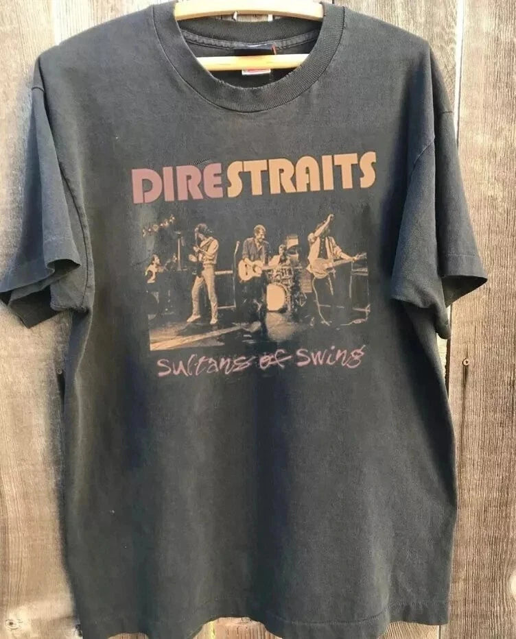 American Dire Straits Charcoal Cotton T-Shirt Unisex Summer New Vintage Men's and Women's Streetwear