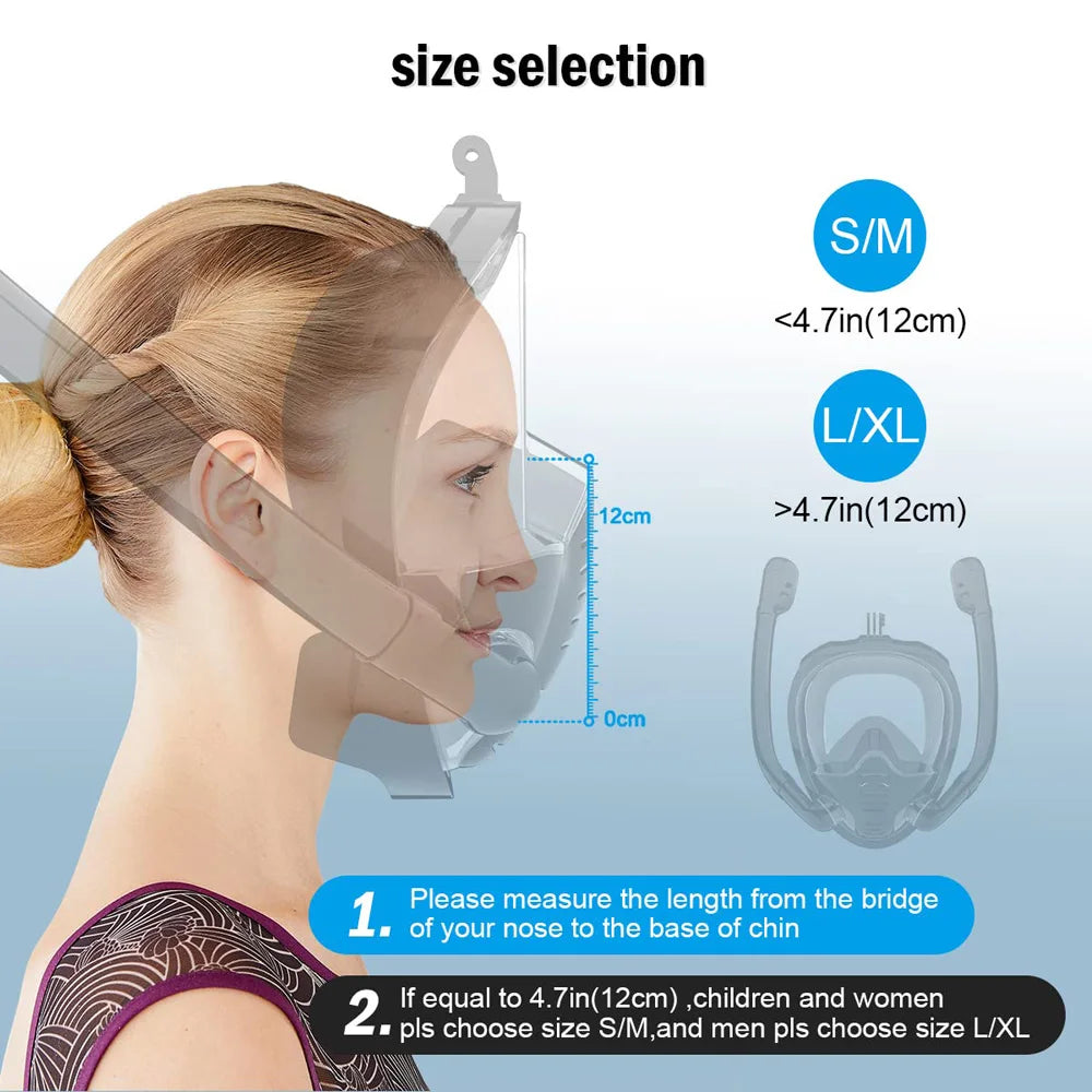 Full Face Snorkel Mask 180°Panoramic View Silicone Dry Top Snorkeling Diving Swimming Goggles With 2 Snorkels Anti-Fog Anti-Lea