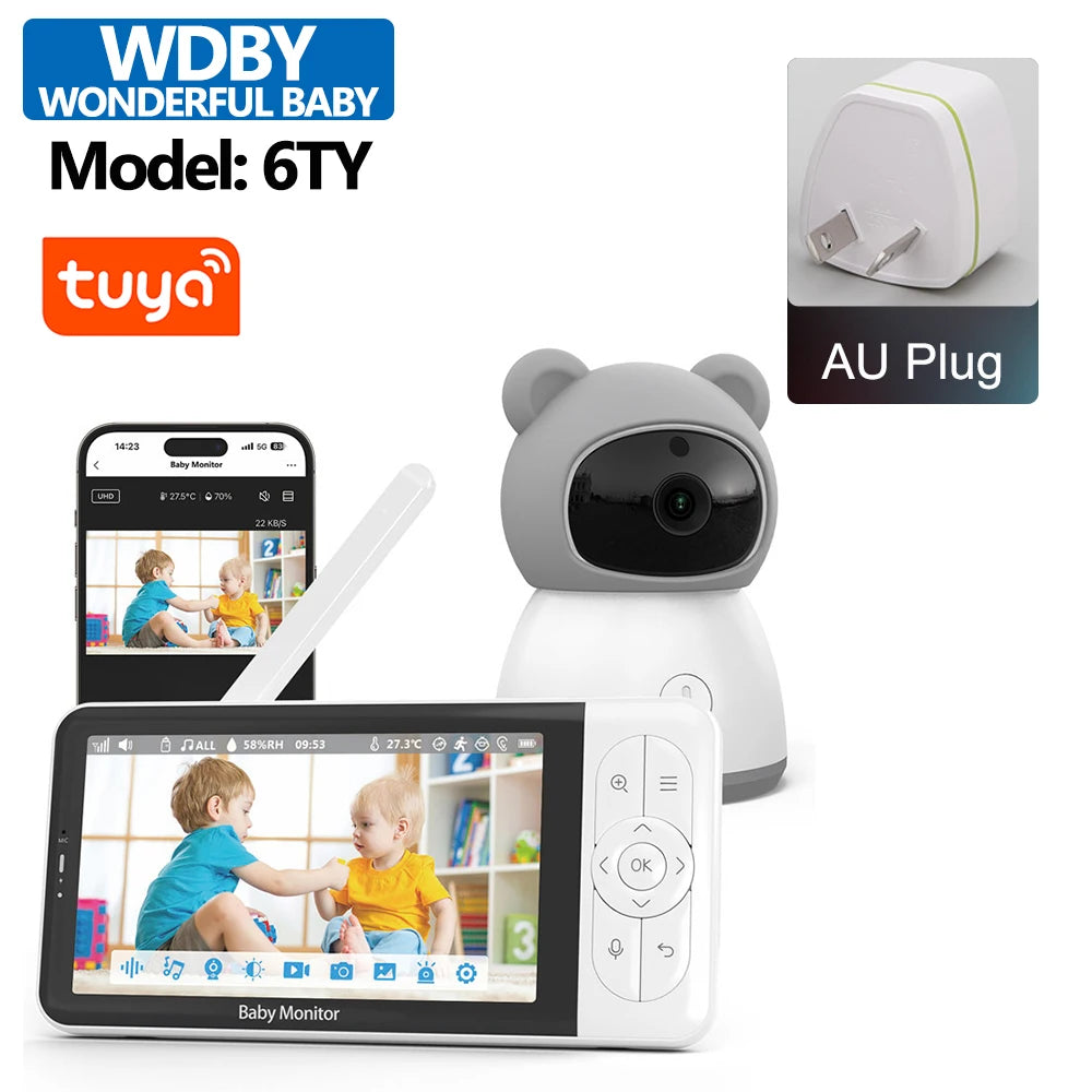 Tuya Smart Wireless Video Baby Monitors 5" 1080P Display Temperature Detection APP View Control Baby Nanny 2-Way Audio Baby Cam