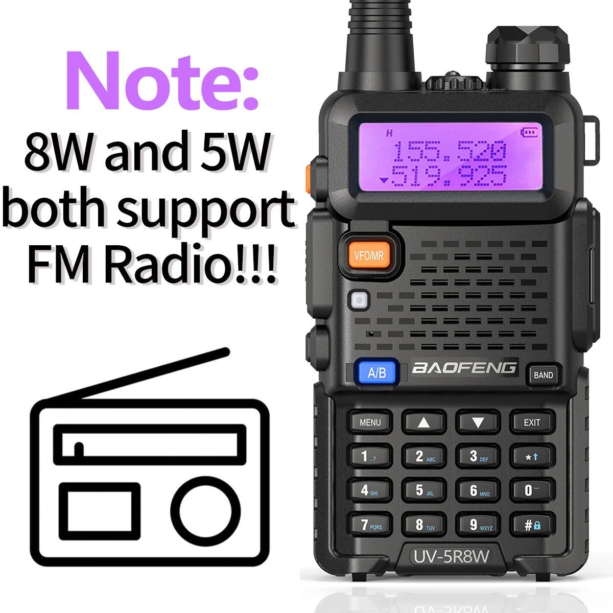1/2X Baofeng UV-5R 8W Tri-Power Walkie Talkie High Power Dual Band Long Range 128CH Portable Handheld UV 5R Ham Two Way Radio