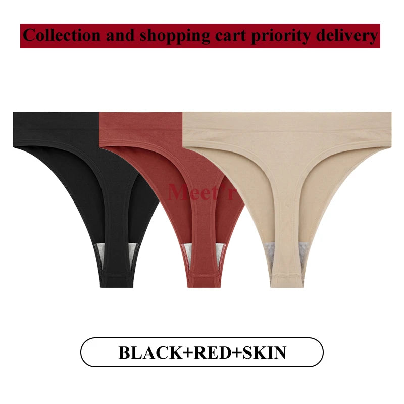 Meet'r 3Pcs/Lot Sexy Women Breathable Thong Low-waist High Elasticity Panties Underwear Breathable G String Temptation Lingerie
