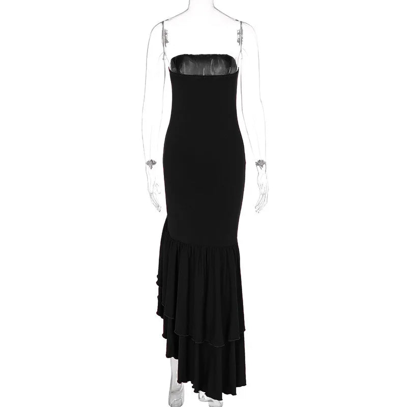 Ladies Summer Ruffle New Fashion Elegant Evening Party Dress Women Sleeveless Backless Tube Bodycon Maxi Dresses Female Clubwear