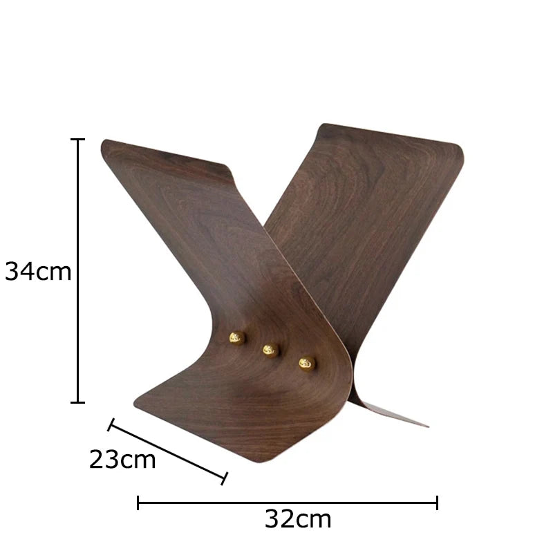Walnut Wood Grain Metal Bookshelf File Book Organizer Shelves X-shape Magazine Racks Book Holder Metal Rack Room Aesthetic Decor