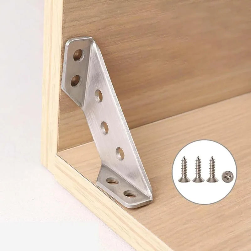 10/1set Corner Brackets Stainless Steel Furniture Angle Shelf Connector Cabinet Support Fixing Frame Corner Brace with Screw