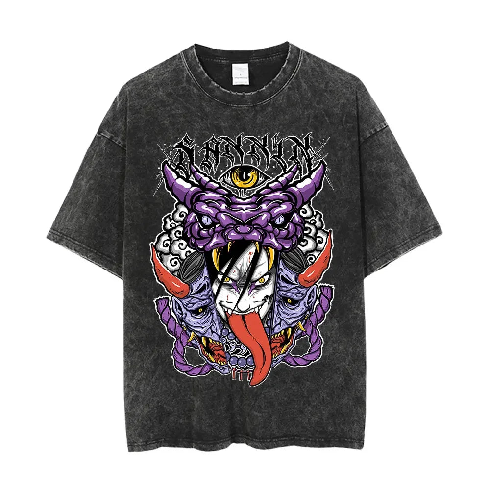Men Washed Anime Naruto Print T Shirt Hip Hop Streetwear T-Shirt Harajuku Cotton Short Sleeve Casual Tshirt Summer Tops Tees