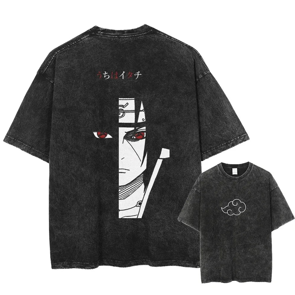 Men Washed Anime Naruto Print T Shirt Hip Hop Streetwear T-Shirt Harajuku Cotton Short Sleeve Casual Tshirt Summer Tops Tees