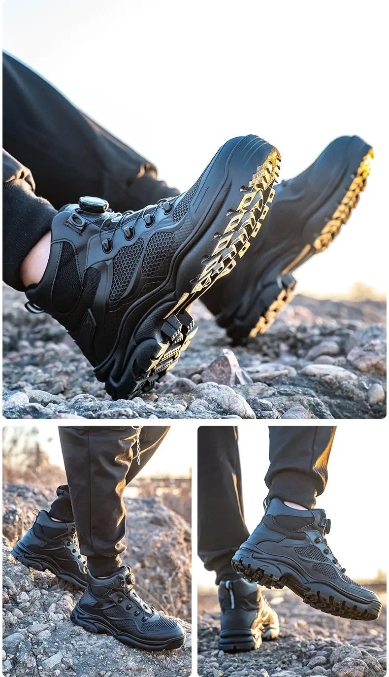 Rotary Buckle Work Boots Safety Steel Toe Shoes Men Breathable Safety Shoes Brand Indestructible Shoes Puncture-Proof work Shoes
