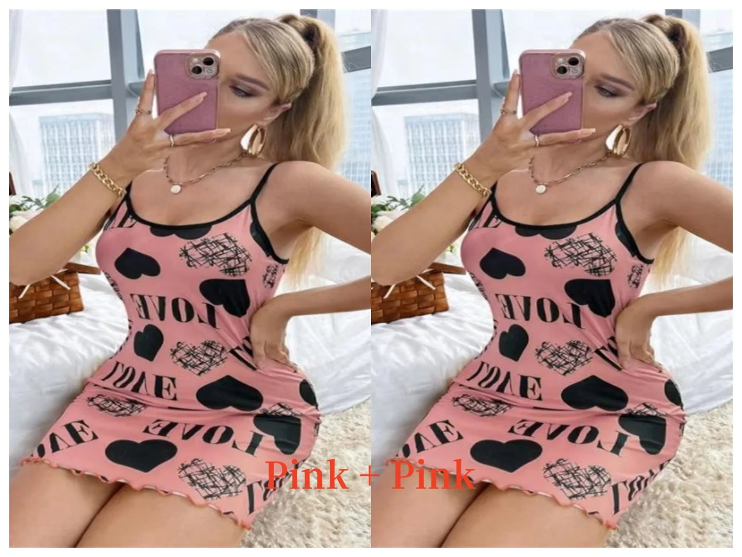 Summer New Women's Nightgown Beauty Back Thin Section Of Home Wear Sexy Halter Short Skirt Love Cartoon Cute Printing Pajamas