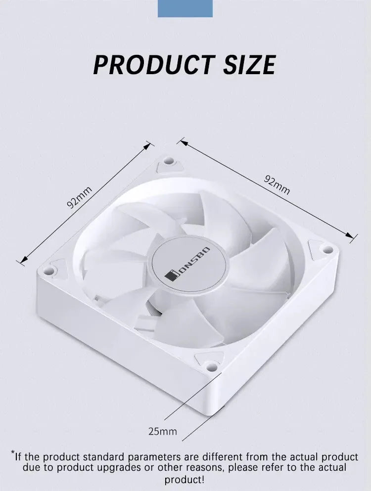 JONSBO SL-925 Computer Case Fan 9cm 3pin  ARGB Light Effect CPU Cooling Fan 92mm 4pin PWM High Air Volume Slient Fan