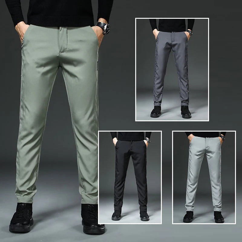 Men Slight Strech Breathable Casual Pants Male Korean Style Quick Drying Slacks Pants Chic Comfortable Formal Trousers