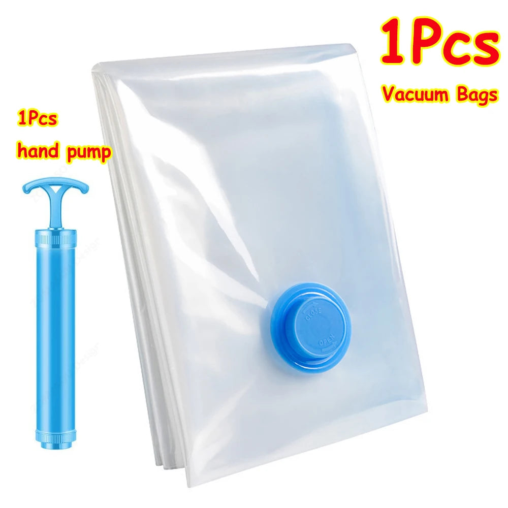 1-24Pcs Reusable Vacuum Storage Sealing Bags with Hand Pump Clear Folding Compressed Space Saving Vacuum Bag for Clothes Travel