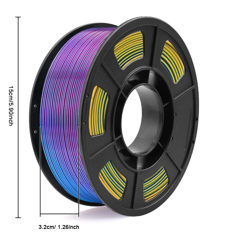 Tricolor Silk PLA 3D Printer Filament, 1.75mm Multicolor 3D Printing Filament, Purple&Sky Blue&Yellow Filament, 250g (0.55lbs)