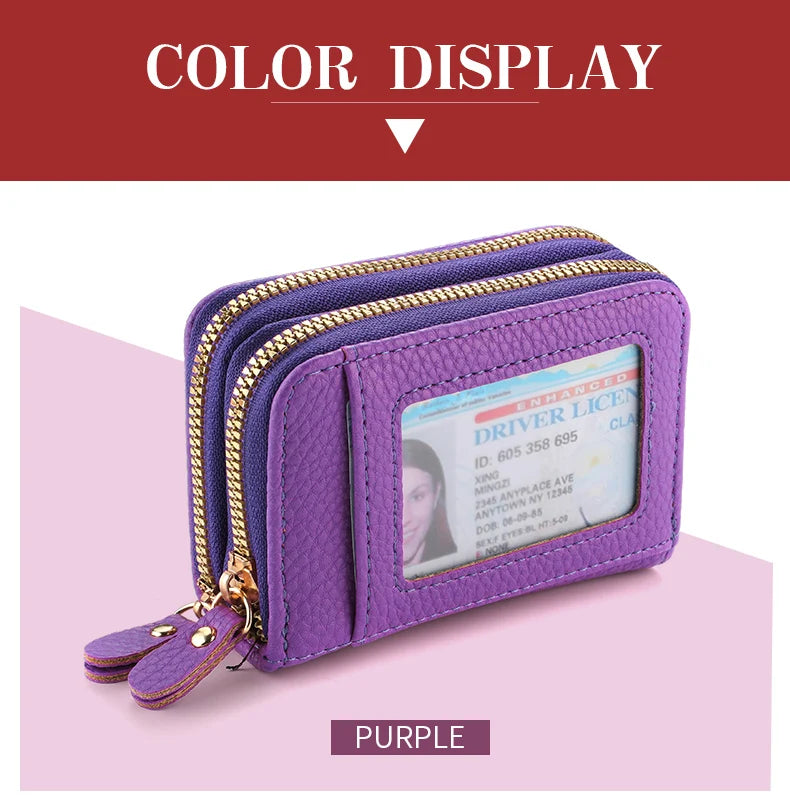 Multi Slot  Holder Fashion Wallet Female Bank Card ID Holder Female PU Leather Protection Case Coin Zipper Wallet