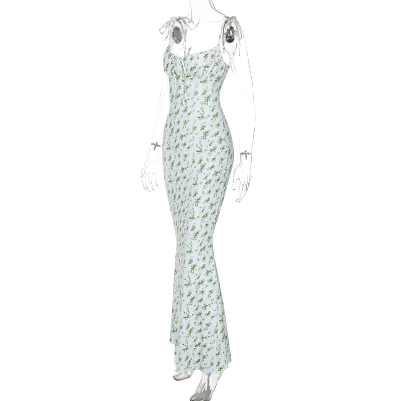 Ladies Summer Floral Print New Fashion Evening Party Dress Sleeveless Backless Sexy Long Dresses Woman Clothes Birthday Clubwear