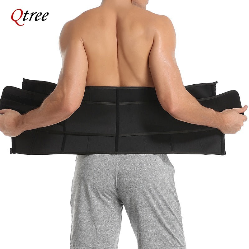 Qtree Men Workout Waist Trainer Tummy Slimming Sheath Sauna Body Shaper Trimmer Belt Abs Abdomen Mens Shapewear Weight Loss