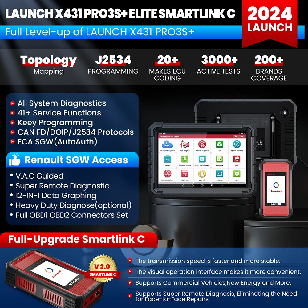 2025 LAUNCH X431 PRO3S+ Elite Bidirectional Scan Tool with J2534,HD Trucks Scan, OEM Topology Map, 50+Service,Online Coding